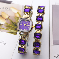 Jam tangan wanita kuarsa mewah kaca warna-warni berlian bertatah kecil Aloi Oval jimat luar negeri modis terlaris kotak jam tangan