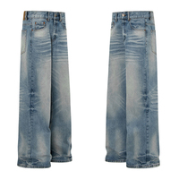 Pantalon décontracté en jean évasé délavé style rétro américain pour hommes et femmes, coupe droite ample