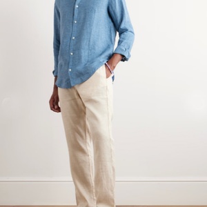 เสื้อเชิ้ตผู้ชายผ้าลินิน 100% ทรงปกติ แขนยาว คอปกแบบคัตอะเวย์ สีพื้น - Product Image 2