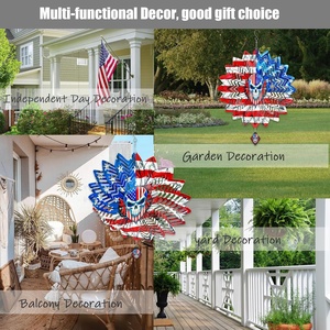 Tourniquet à vent 3D en acier inoxydable de 12 pouces, motif tournesol et drapeau américain, pour la Fête de l'Indépendance, ornement patriotique de jardin - Product Image 6