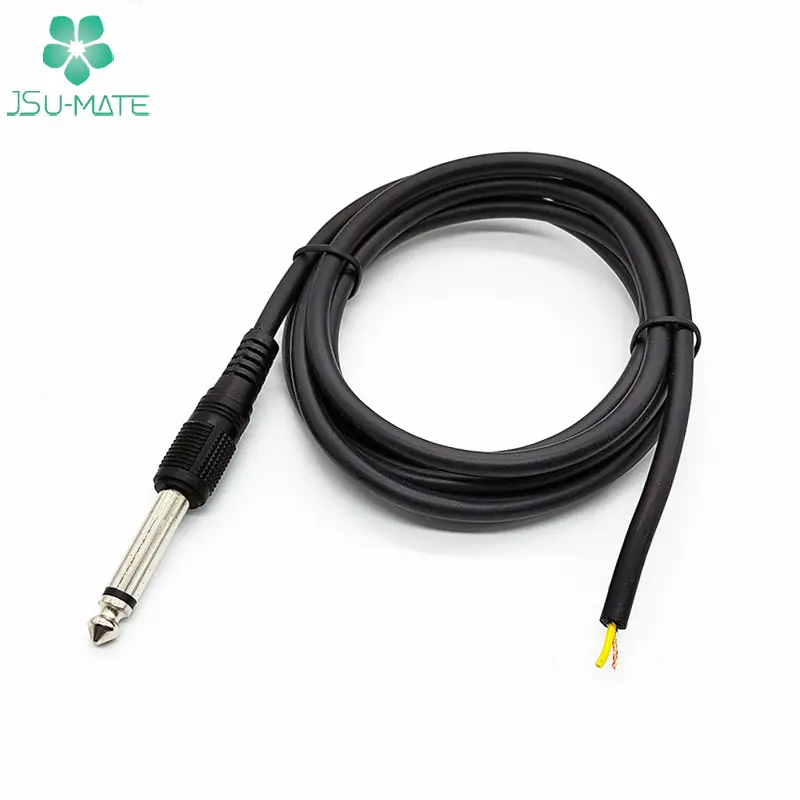 Kabel Hitam Stereo Audio Aux 6.35Mm Kabel Mono Jack PU PVC Kualitas Tinggi