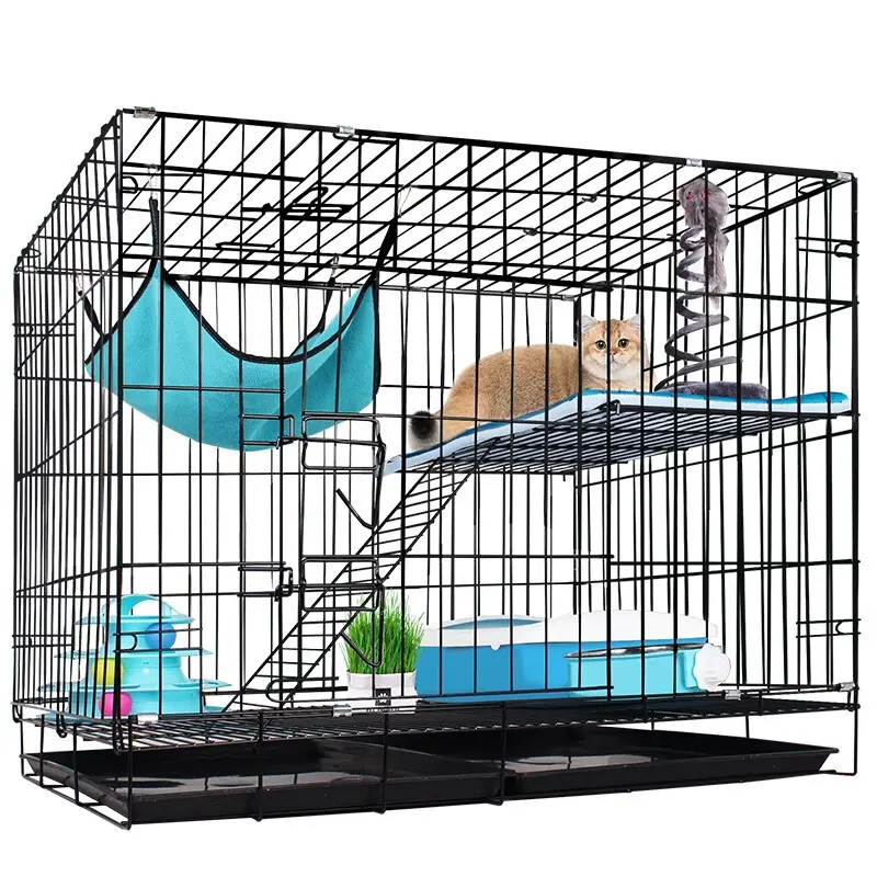 Yüksek kaliteli Pet köpek kafesi taşıyıcı çift katmanlı Metal katlanır kedi kafesi