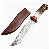Couteau Bowie artisanal en acier Damas VG10 avec manche en bois de cerf, couteau de chasse et de camping en plein air, OEM