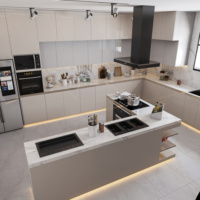 Minimalisme moderne Villa Armoire de cuisine Appartement Armoire modulaire Îlot de cuisine Couleur claire Super-High Design de cuisine personnalisé