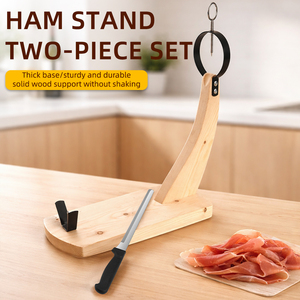 Soporte Profesional de Madera para Jamón con Cuchillo, Soporte de Jamón de Acero Inoxidable para Cortar Jamón <span class=keywords><strong>Español</strong></span> - Product Image 3