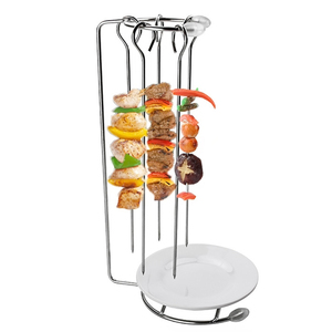 Soporte vertical de acero inoxidable para brochetas, soporte de mesa para brochetas de barbacoa, colgador de carne con plato - Product Image 1