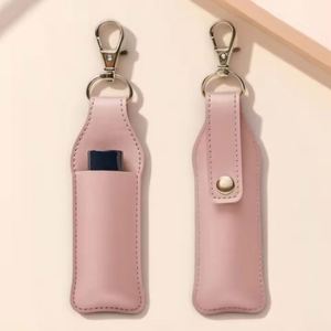 Étui à rouge à lèvres portable en cuir PU mignon avec crochet et porte-clés, support pour baume à lèvres, cadeau de haute qualité pour filles - Product Image 3