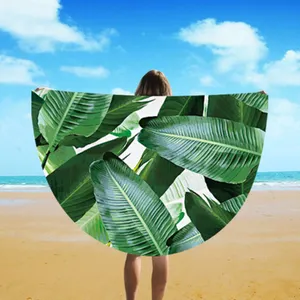60" Tropical Microfiber Beach Blanket Round Beach Towel Lightweight Sand Free Beach Towel With Tassels