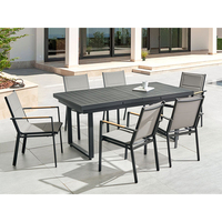 Ensemble de mobilier de jardin et de terrasse en aluminium imperméable avec chaises à accoudoirs en teck, table de salle à manger extérieure légère pour cour et balcon