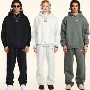 345G <span class=keywords><strong>di</strong></span> cotone solido con cerniera tasche in <span class=keywords><strong>pile</strong></span> felpe con cappuccio pantaloni da Jogger Set sport invernali Low MOQ <span class=keywords><strong>tuta</strong></span> da uomo <span class=keywords><strong>tuta</strong></span> da Jogging all'aperto - Product Image 1