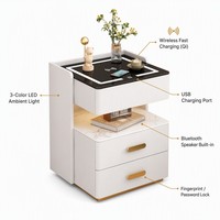 Table de chevet intelligente avec chargeur sans fil, lumière LED, haut-parleur Bluetooth, USB, 2 tiroirs, mobilier de chambre moderne, OEM