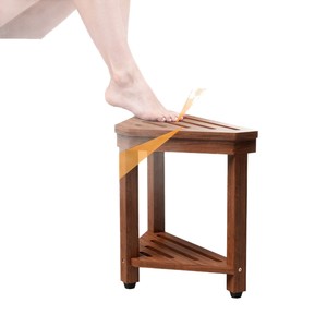 Tabouret de salle de bain en bois massif Lu Jun avec étagère de rangement pour la douche et les articles de toilette - Product Image 2