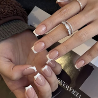 Faux ongles carrés français ombrés en acrylique premium super épais, 280 pièces, 14 tailles, couverture complète pour nail art