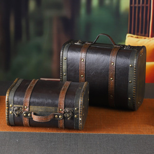 Retro Leather Storage <b>Box</b> Solid Color Flip Opening Hand Carry Decorative <b>Box</b> - Product Image 1