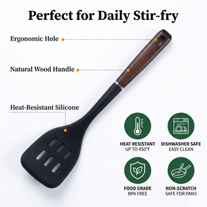 Cookware Gadget Set Wood Grain Handle <b>Silicone</b> Kitchen Utensils Cooking Utensils with Rotating Stand - Product Image 3