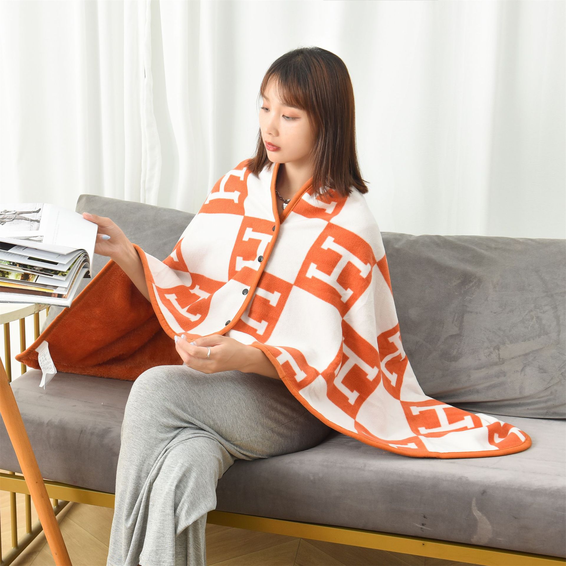 Толстый мексиканский шарф с надписью H, дизайнерское одеяло, осенне-зимняя теплая длинная шаль, флисовые одеяла/