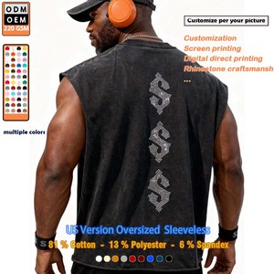 Мужская спортивная майка без рукавов с индивидуальным дизайном из страз, хлопок, полиэстер, спандекс, для фитнеса и тренировок - Product Image 6