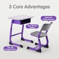 Ensemble de mobilier scolaire robuste avec cadre en acier épaissi, pieds antidérapants réglables, chaise de bureau confortable pour étudiants, idéal pour les repas scolaires