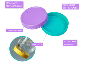 Couvercles <span class=keywords><strong>de</strong></span> bocaux en plastique à ouverture standard, design moderne, étanches, avec anneau en silicone, bouchons colorés réutilisables pour la mise en <span class=keywords><strong>conserve</strong></span> - Product Image 2