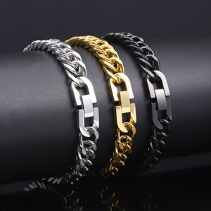 <b>Mens</b> Cuban Link Bracelet Stainless Steel 18K Gold Plated Fashion Jewelry Trendy Non Tarnish Waterproof Hypoallergenic Gift - Product Image 4
