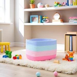 Paquete de 3 Cestas de Almacenamiento de Cuerda de Algodón Arcoíris, Cestas Organizadoras Tejidas Coloridas para el Hogar, el Aula, la Guardería, Estantes, Juguetes, <span class=keywords><strong>Cesta</strong></span> de Regalo - Product Image 6