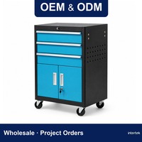 Armoire à outils mobile 3 tiroirs, double porte, chariot en acier verrouillable sur roulettes pour atelier, personnalisable OEM