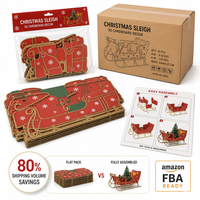 Boîte cadeau de Noël rouge en forme de traîneau, ornements en carton avec lumières LED pour la décoration de la maison pendant les fêtes de Noël