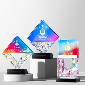 Crystalown hadiah olahraga kustom bintang warna-warni piala logam kristal kaca penghargaan 1 2nd 3rd MVP pemenang plak gembok hadiah - Product Image 3