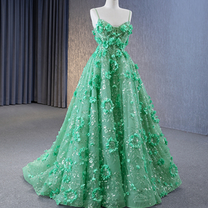 Jancember 231067 Princesa Spaghetti Strap Verde Apliques Flor Vestidos de fiesta de noche - Product Image 4