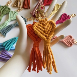 En gros <span class=keywords><strong>Porte</strong></span>-clés <span class=keywords><strong>Cœur</strong></span> en <span class=keywords><strong>Macramé</strong></span> en Coton, Fait Main, Tressé, Style Bohème, Pendentif de Sac - Product Image 2