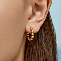 Minimalist Versatile Niche 18K PVD Gold Plated Earrings Jewelry 316L Stainless Steel Beaded Huggie Hoop Earrings for Women