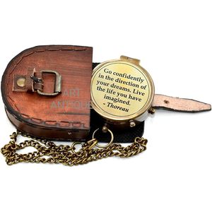 ALFA NAUTICAL Brass <b>Compass</b> with Leather Case and Chain <b>Engraved</b> Quote 2 Inch Nautical Style Portable for Hiking Navigation - Product Image 6