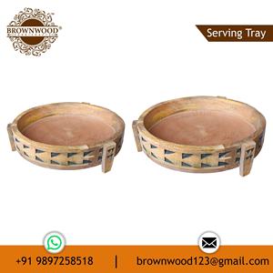 Bandeja de servicio de madera de mango de estilo rural Premium con patas, Juego de 2, venta al por mayor de fábrica para exhibición de restaurantes de hoteles y decoración del hogar - Product Image 2