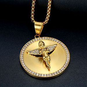 yunnique Gold Plated Zirconia Angel Pendant Necklace With Wings Unisex Hip Hop Jewelry Gift Stainless Steel Chain - Product Image 4