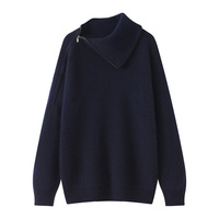 Pull en cachemire pour femme, col à revers, demi-fermeture éclair, épais, idéal pour l'automne et l'hiver.