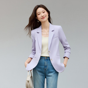 Women's Purple Casual Blazer Solid Color Polyester Anti-Wrinkle Spring Autumn Work Commute - Product Image 1
