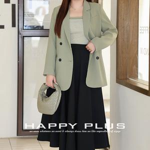 Chaqueta de traje de sarga para mujer Happy Plus, talla grande N8235, doble botonadura, color liso, blazer informal para adultos - Product Image 1