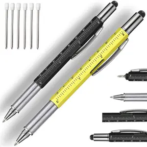 Benutzer definierter Multi-Tool-Stift 6-in-1-Kugelschreiber mit Lineal-Kreuz-Flach kopfs ch rauben dreher Touchscreen-Taschen-Multitool-Stift