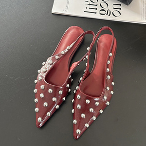 Women Shiny Diamonds <b>Studs</b> <b>Flat</b> Shoes Pointed Toe on Slingbacks Wide Fit Sexy Back Strap <b>Sandals</b> - Product Image 6