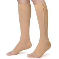 Chaussettes de compression personnalisées à bout ouvert pour varices et post-chirurgie, 15-20 mmHg, avec fermeture éclair, hauteur genou
