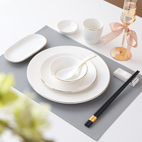 Service de vaisselle en porcelaine de luxe de qualité commerciale avec bordure dorée, 4/8 pièces, ensemble en céramique Horeca pour hôtel, restaurant et compatible lave-vaisselle