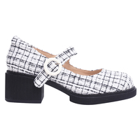 Mocassins Mary Jane décontractés à plateforme et talon épais Ann'S 6 cm en tweed synthétique blanc pour femme avec soutien de la voûte plantaire et doublure rembourrée