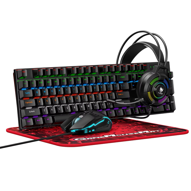 Factory Customized USB Wired Waterproof E-sports Gaming 4-in-1 Keyboard Mouse Headphone Mouse Pad Set Combined Desktop