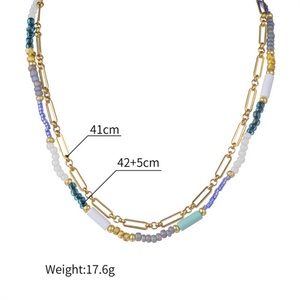 Colliers pour femmes en acier inoxydable, chaîne à maillons superposés, chaîne à perles colorées, bijoux fins et élégants - Product Image 4
