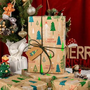 Kraft Christmas Wrapping <b>Paper</b> <b>Roll</b> 17 In X 33 Ft Eco-Friendly Gift <b>Wrap</b> With Green Foil Trees Holiday Packaging <b>Paper</b> - Product Image 2
