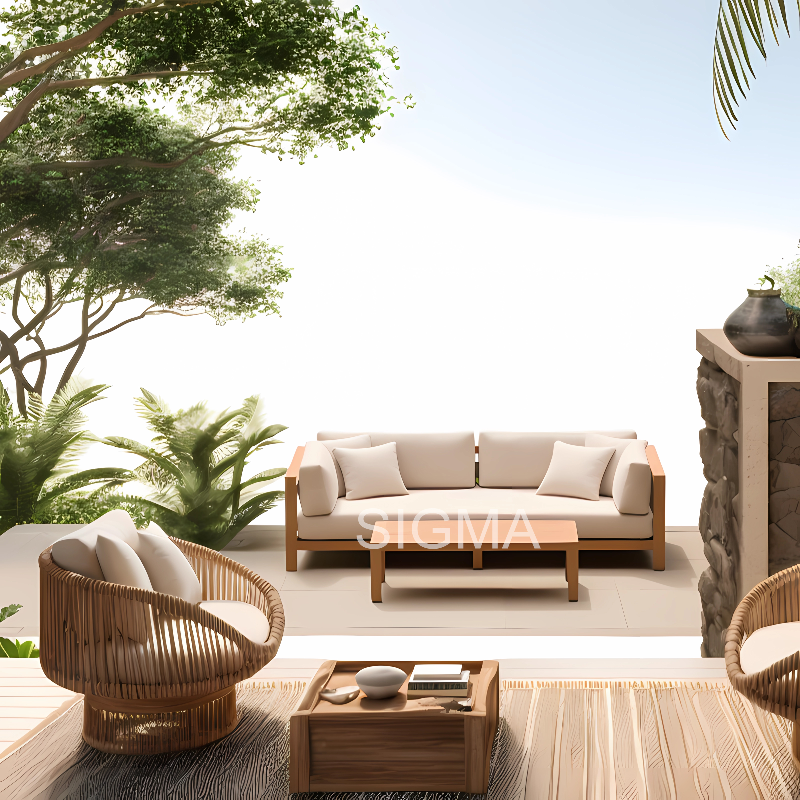 Sigma Teak Wood Frame Garden Furniture Large 2 Seater Sofa Teak Outdoor Furniture