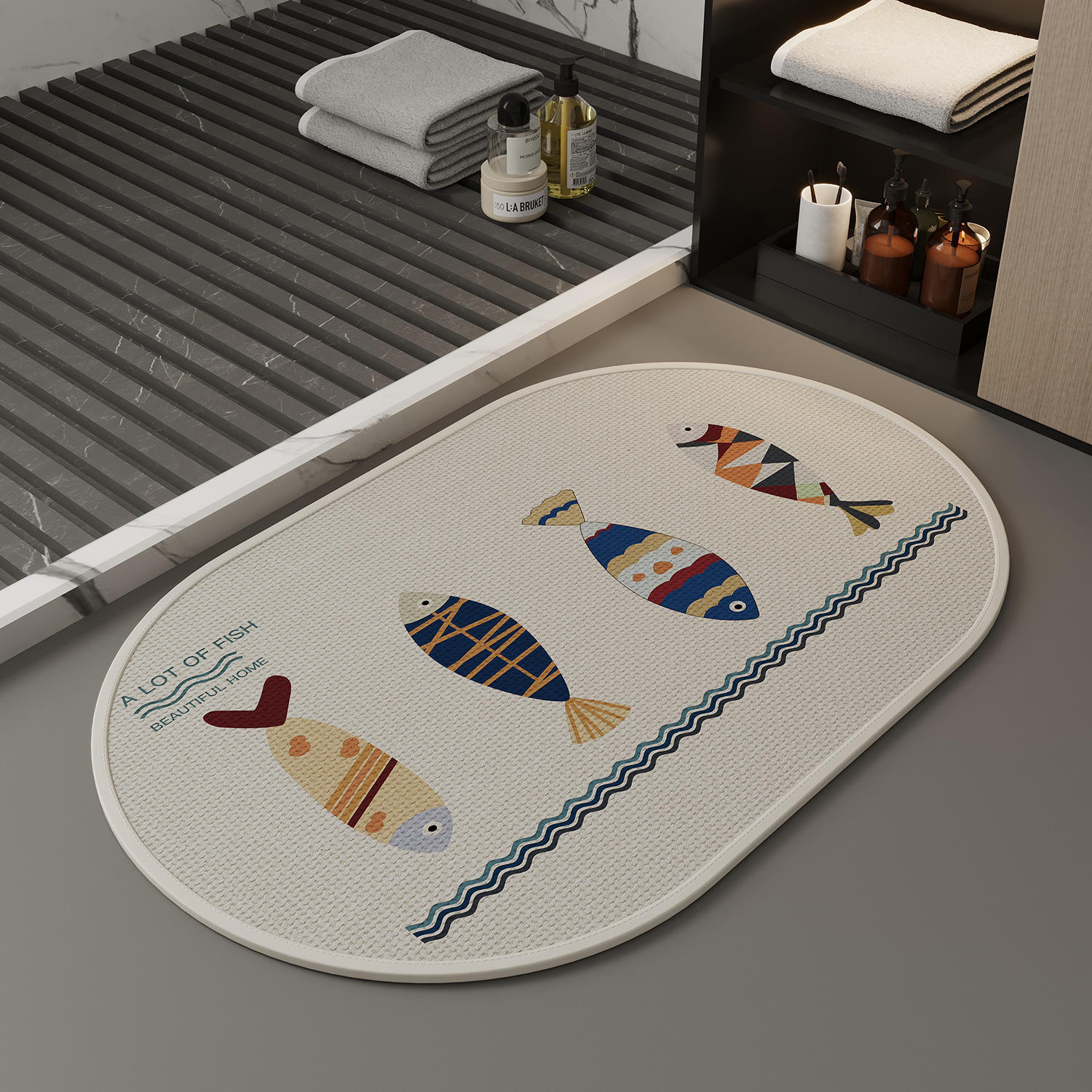 ทออย่างมีสไตล์ - สีเบจ - รูปปลาตัวเล็ก