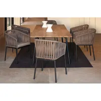 Premium Outdoor Teak Wood Table Top Rope Chair Dining Set Luxury Garden Dining Set