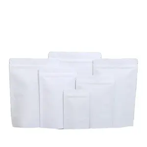 Sacs d'emballage alimentaire en papier kraft blanc à impression personnalisée, sac à fermeture éclair