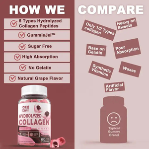 Suplementos de gomitas de Colágeno Hidrolizado vegano OEM con vitaminas de biotina para la salud de la piel y las uñas del cabello - Product Image 3